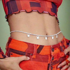 Butterfly Pendant Silvery Waist Chain Boho Sexy Metal Belly Chain