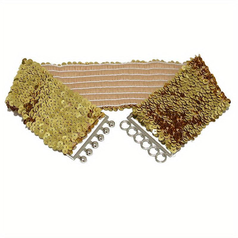 Sparkling Sequins Wide Belt for Women Elastic Dress Coat Waistband