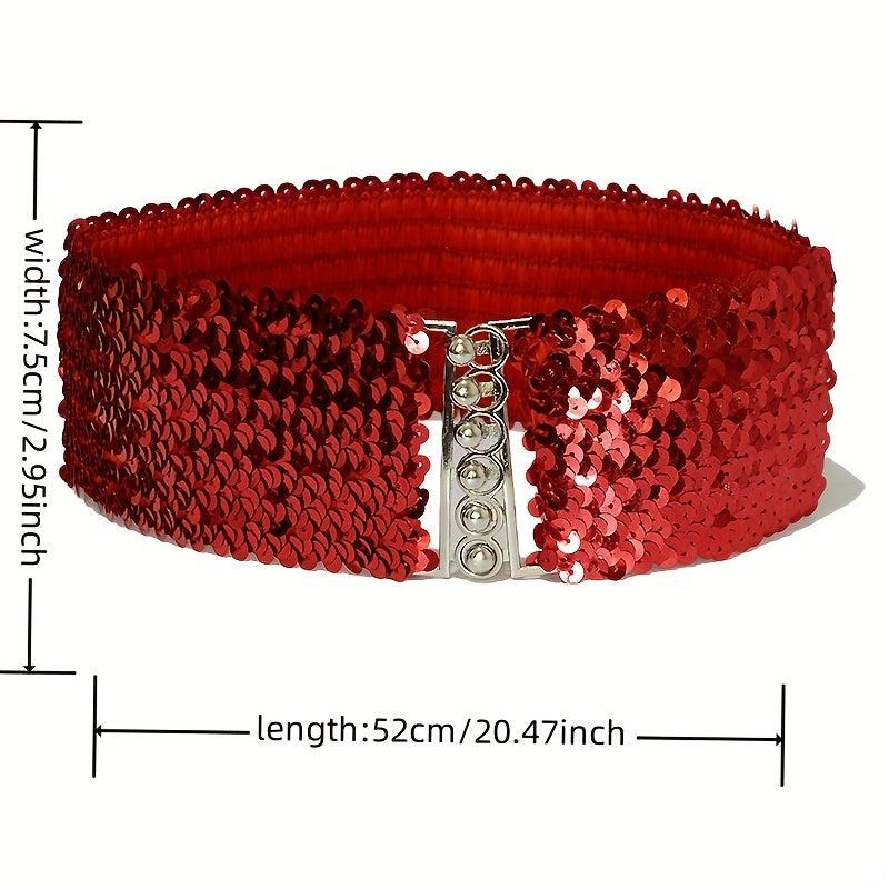 Sparkling Sequins Wide Belt for Women Elastic Dress Coat Waistband