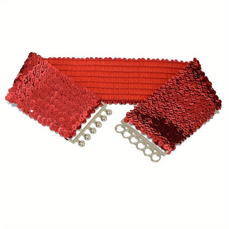 Sparkling Sequins Wide Belt for Women Elastic Dress Coat Waistband