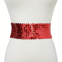 Sparkling Sequins Wide Belt for Women Elastic Dress Coat Waistband