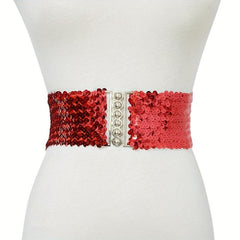 Sparkling Sequins Wide Belt for Women Elastic Dress Coat Waistband