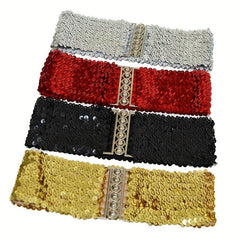 Sparkling Sequins Wide Belt for Women Elastic Dress Coat Waistband