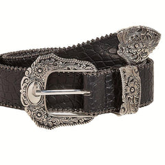 Carved Buckle PU Vintage Western Belt Punk Belts
