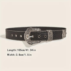 Carved Buckle PU Vintage Western Belt Punk Belts