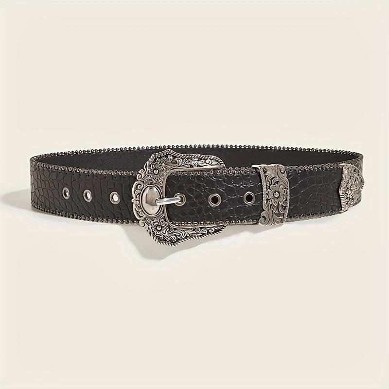 Carved Buckle PU Vintage Western Belt Punk Belts