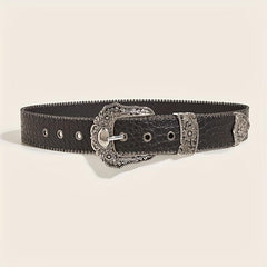 Carved Buckle PU Vintage Western Belt Punk Belts