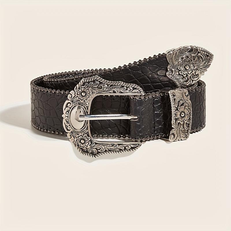 Carved Buckle PU Vintage Western Belt Punk Belts