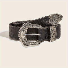 Carved Buckle PU Vintage Western Belt Punk Belts