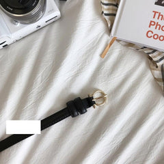 Vintage Round Buckle Thin Belt Classic Solid PU Leather Waistband
