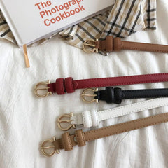Vintage Round Buckle Thin Belt Classic Solid PU Leather Waistband
