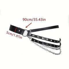 Punk Layered Chain Fringe Belt Hip Hop Rivet PU Leather Waistband