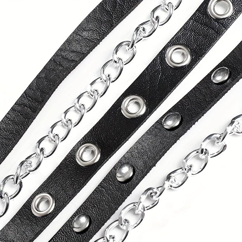 Punk Layered Chain Fringe Belt Hip Hop Rivet PU Leather Waistband