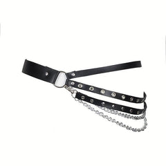 Punk Layered Chain Fringe Belt Hip Hop Rivet PU Leather Waistband