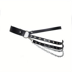 Punk Layered Chain Fringe Belt Hip Hop Rivet PU Leather Waistband
