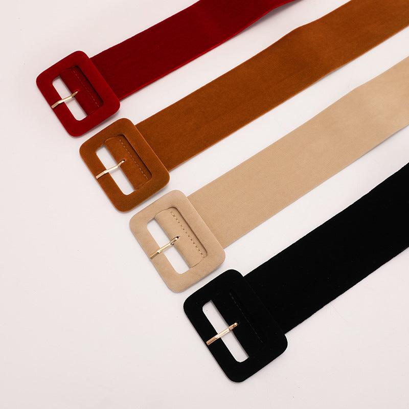 Classic Square Pin Buckle Velvet Belt for Women