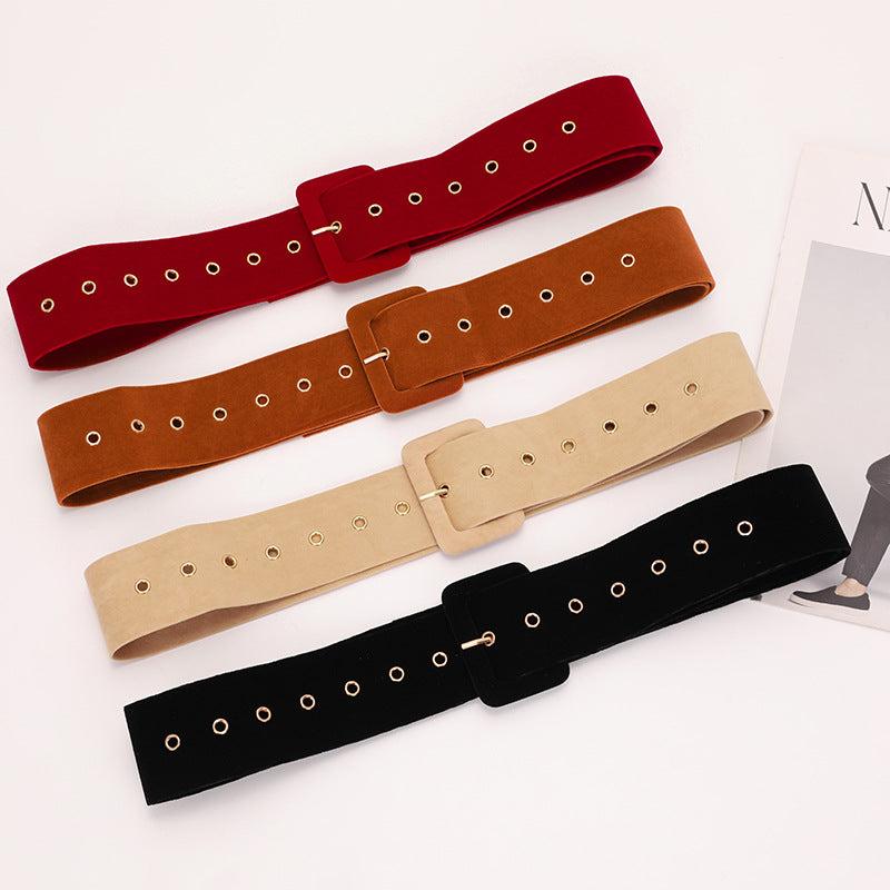 Classic Square Pin Buckle Velvet Belt for Women