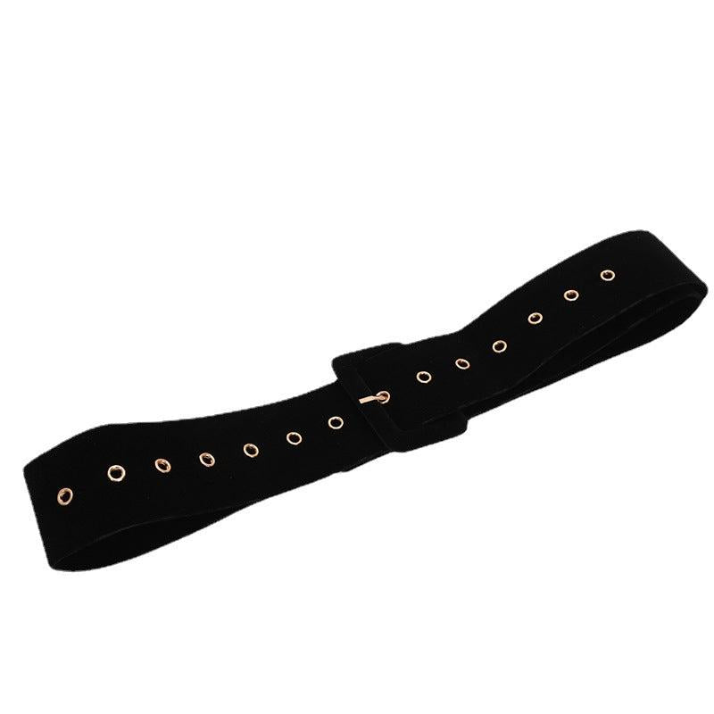 Classic Square Pin Buckle Velvet Belt for Women