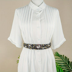 Vintage Crystal Girdle Heart Rhinestone Beads Elastic Belt for Women