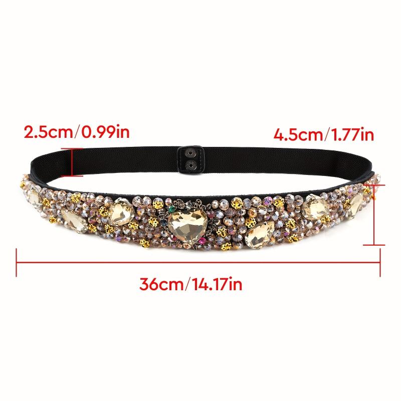 Vintage Crystal Girdle Heart Rhinestone Beads Elastic Belt for Women