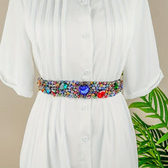Vintage Crystal Girdle Heart Rhinestone Beads Elastic Belt for Women