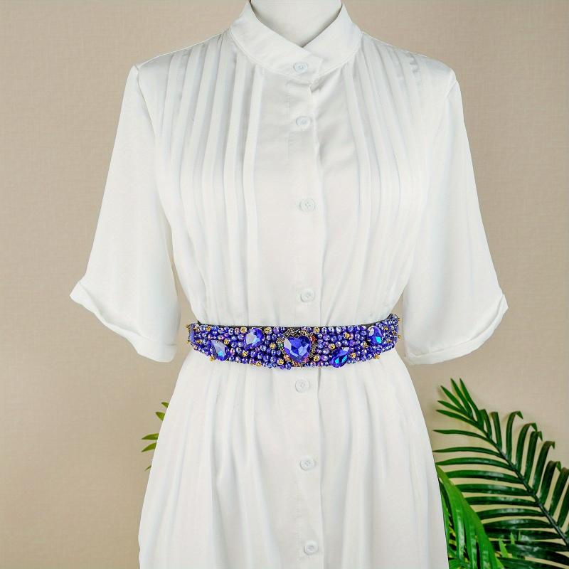 Vintage Crystal Girdle Heart Rhinestone Beads Elastic Belt for Women