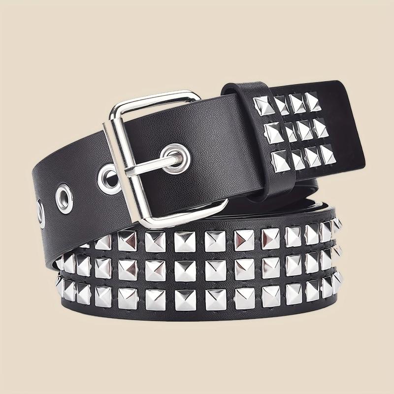 Metal Square Pin Buckle Belt Hip Hop Rivet Wide Waist Belts Punk PU Leather Pant