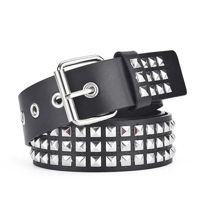 Metal Square Pin Buckle Belt Hip Hop Rivet Wide Waist Belts Punk PU Leather Pant