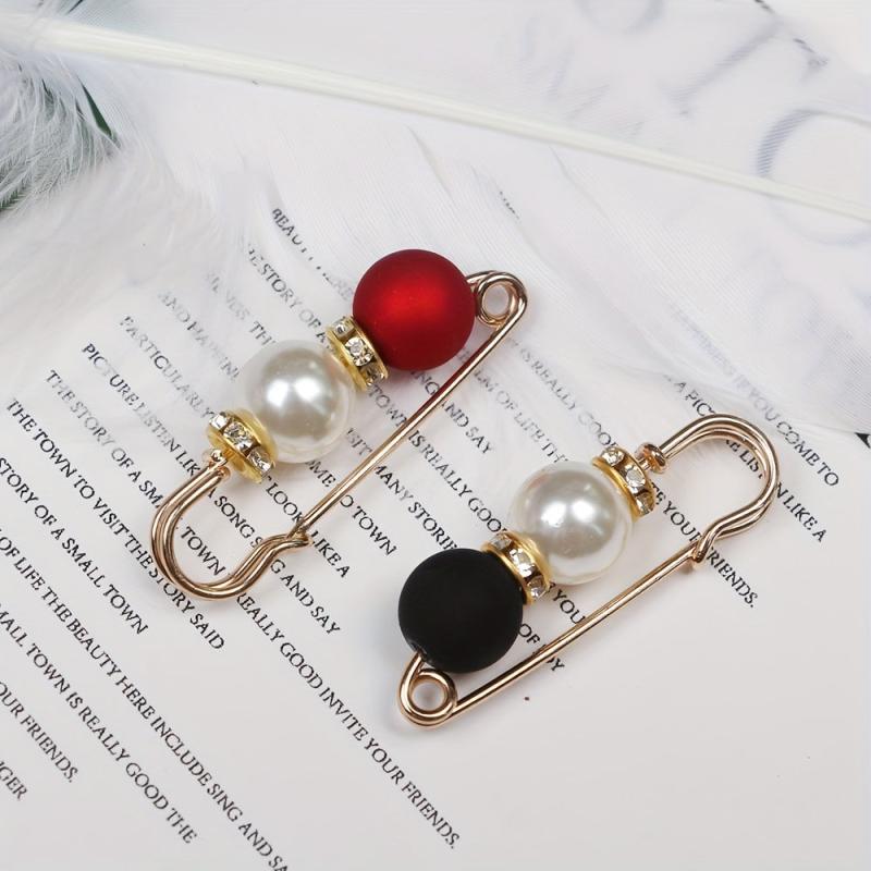 Faux Pearl Brooch Pins Rhinestone Cardigan Brooch Beads Buckle Pin