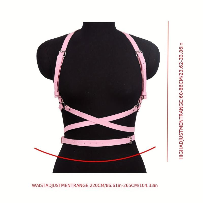 Pink Adjustable PU Harness Belt for Music Dance Club