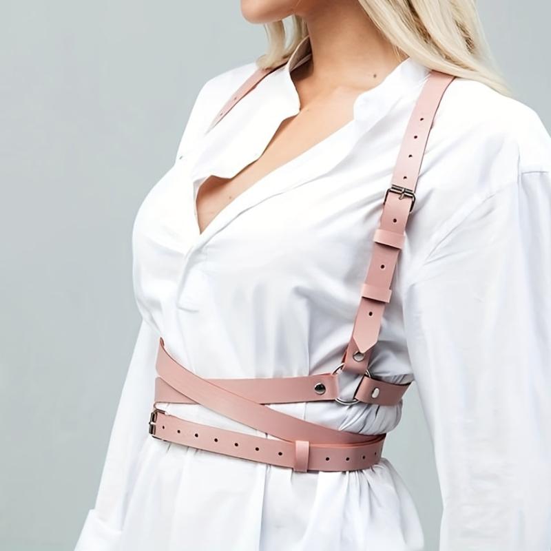 Pink Adjustable PU Harness Belt for Music Dance Club