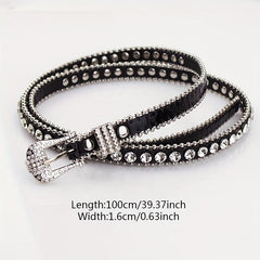 Rhinestone Thin PU Belt Y2K Jeans Stylish Dress Girdle Women