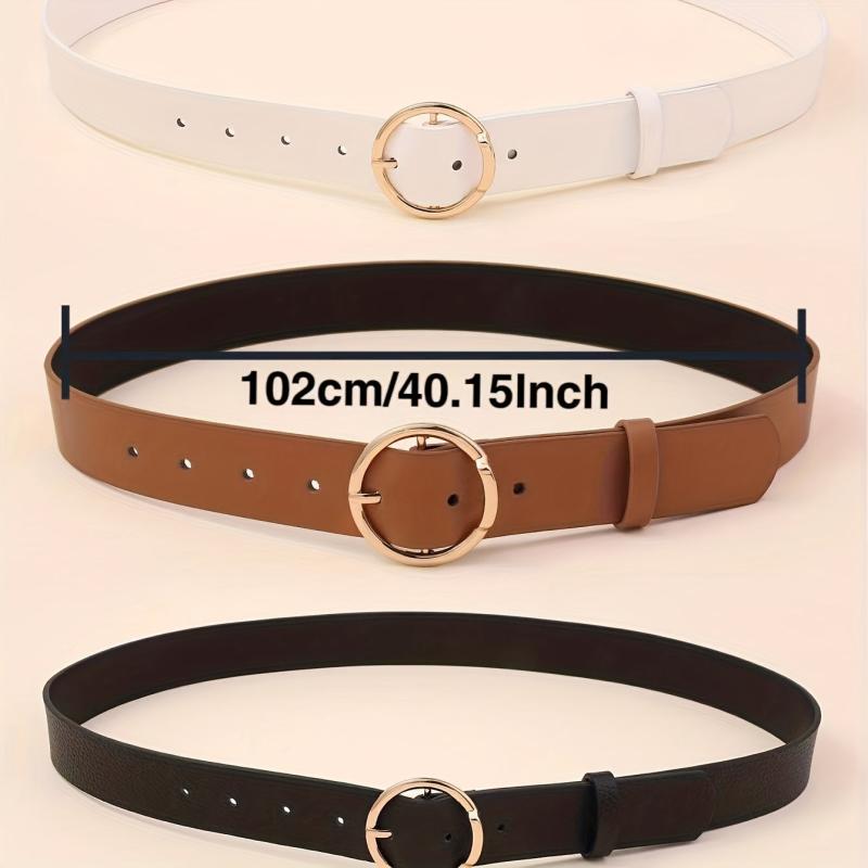 3pcs Round Pin Buckle Belt Casual Jeans Pants Belts