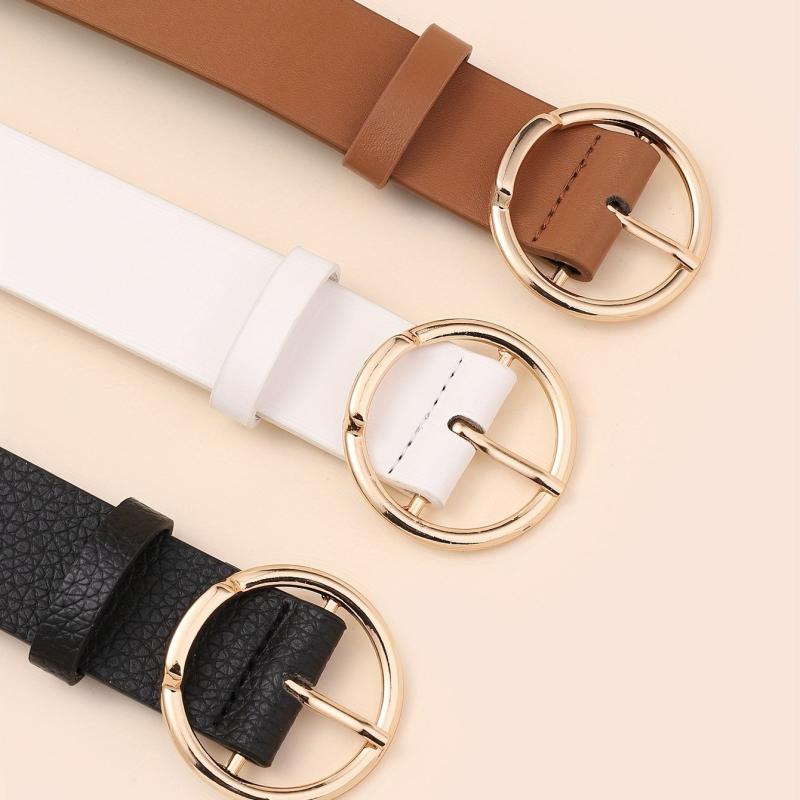 3pcs Round Pin Buckle Belt Casual Jeans Pants Belts