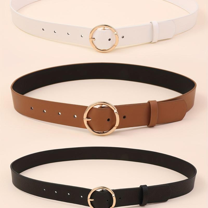 3pcs Round Pin Buckle Belt Casual Jeans Pants Belts