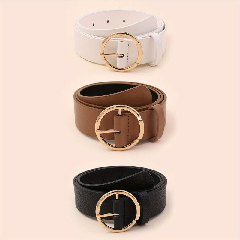 3pcs Round Pin Buckle Belt Casual Jeans Pants Belts