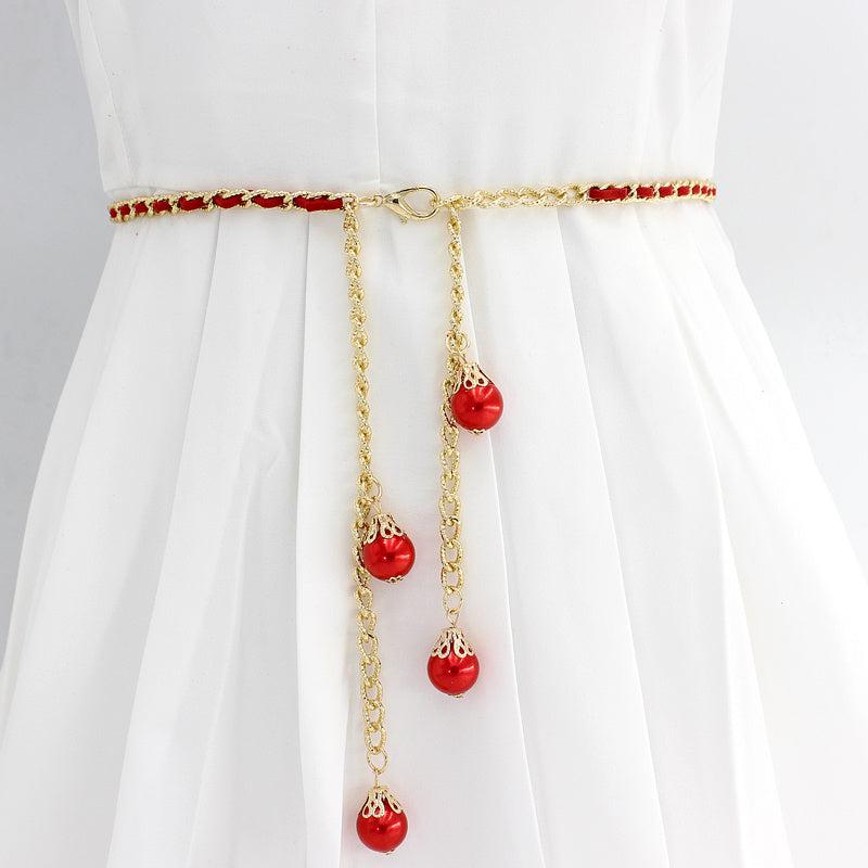 Faux Pearl Waist Chain Dress Accessories Metal Belt