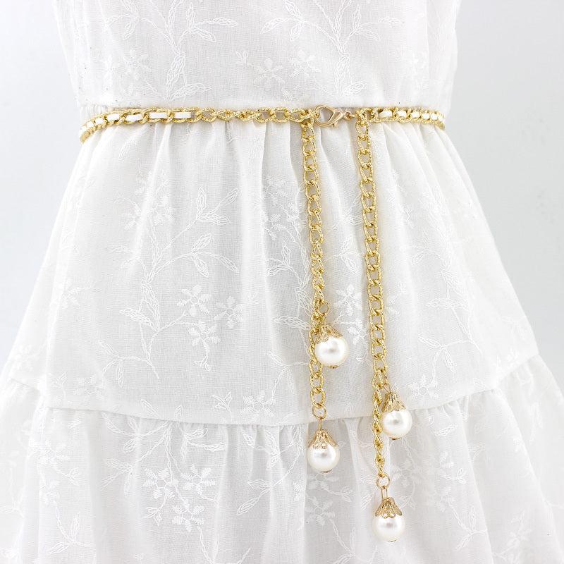 Faux Pearl Waist Chain Dress Accessories Metal Belt