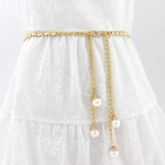 Faux Pearl Waist Chain Dress Accessories Metal Belt