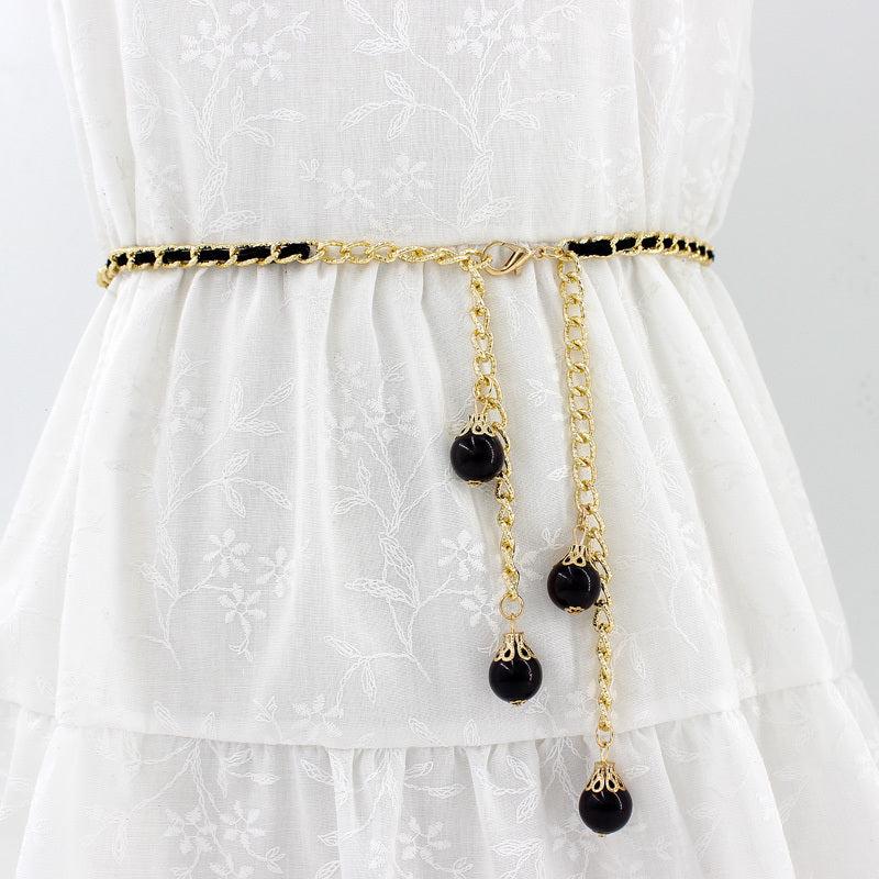 Faux Pearl Waist Chain Dress Accessories Metal Belt