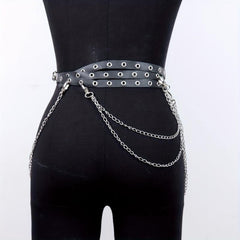 Eyelet Belt Punk Chain Fringe PU Leather Waistband for Women