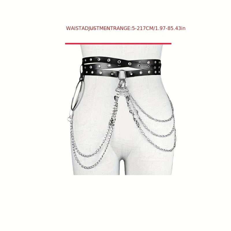 Eyelet Belt Punk Chain Fringe PU Leather Waistband for Women