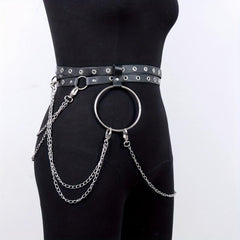 Eyelet Belt Punk Chain Fringe PU Leather Waistband for Women