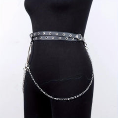 Eyelet Belt Punk Chain Fringe PU Leather Waistband for Women