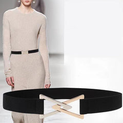 Triangle Alloy Buckle Belts Wide Elastic Waist Stretch Women Belt