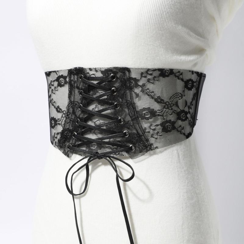 Transparent Lace Corset Belt Bowknot Floral Waistband Cinch Waspie Belts