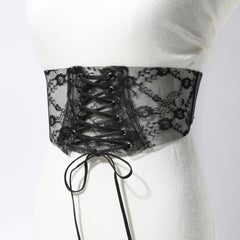 Transparent Lace Corset Belt Bowknot Floral Waistband Cinch Waspie Belts