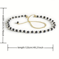 Faux Pearl Braided Belt Crystal Tassel Metal Waistband Decorative Dress Girdle