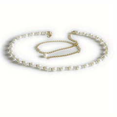 Faux Pearl Braided Belt Crystal Tassel Metal Waistband Decorative Dress Girdle