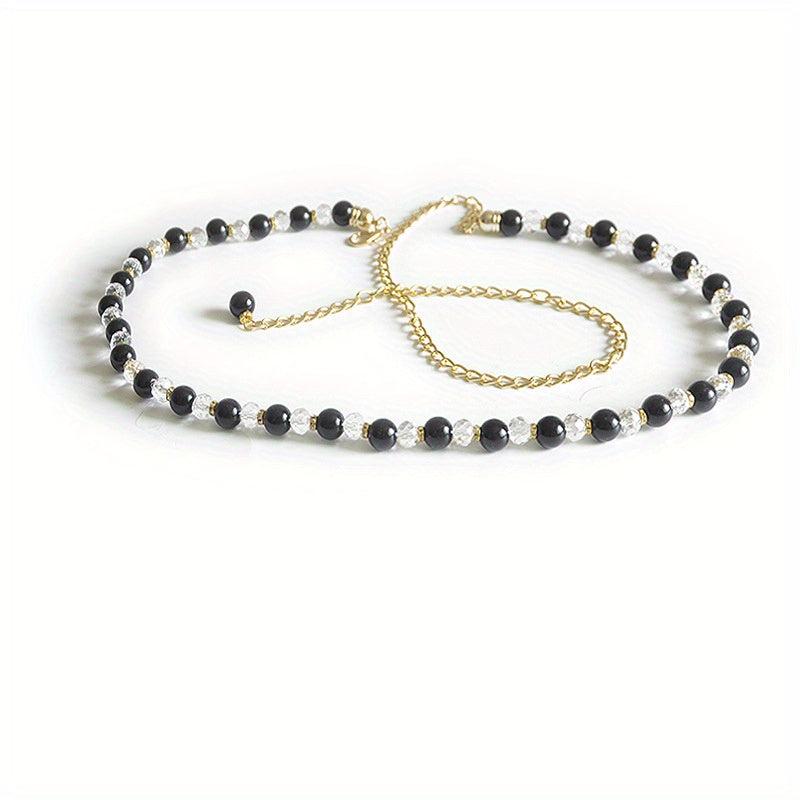 Faux Pearl Braided Belt Crystal Tassel Metal Waistband Decorative Dress Girdle